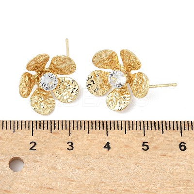 Flower Brass Micro Pave Cubic Zirconia Stud Earring Findings KK-M326-08G-1