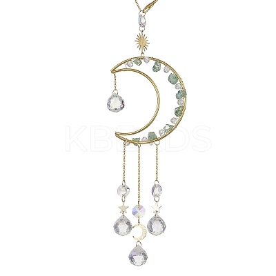 Nuggets Natural Quartz & Brass Moon Hanging Suncatchers HJEW-JM04253-03-1