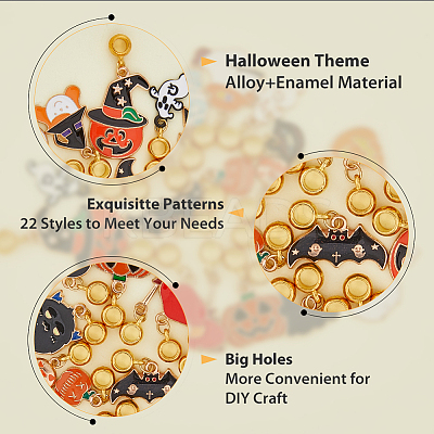 22Pcs 22 Styles Halloween Theme Alloy Enamel European Dangle Charms PALLOY-PH01604-1