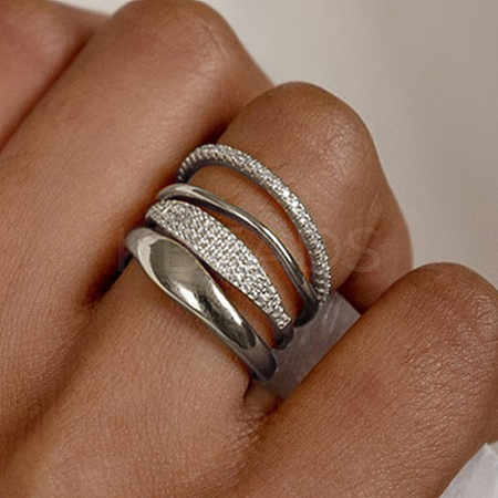 4Pcs Brass Micro Pave Clear Cubic Zirconia Finger Rings & Brass Finger Rings Set FS-WG9B944-01-1
