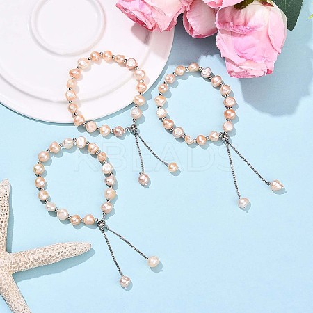 Adjustable Natural Pearl with Brass Chain Slider Bracelets for Women Girl BJEW-T022-16C-1