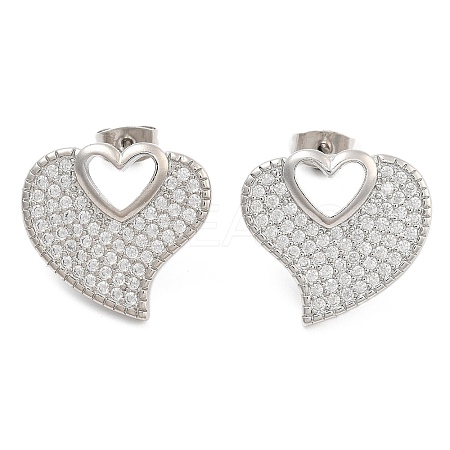 Brass Micro Pave Clear Cubic Zirconia Stud Earrings EJEW-U005-12A-P-1