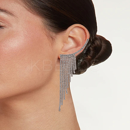 1 Pair Alloy Rhinestone Tassel Stud Earrings for Women EJEW-LP0012-22P-1