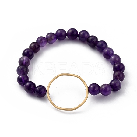 Round Natural Amethyst Stretch Beaded Bracelets BJEW-JB05408-03-1