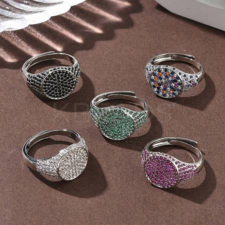 Brass Micro Pave Cubic Zirconia Cuff Rings for Women RJEW-A069-13P-1