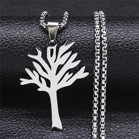 201 Stainless Steel Tree of Life Pendant Box Chain Necklaces FS-WGEEACC-02-1