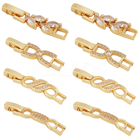 8Pcs 4 Styles Rack Plating Brass Clear Cubic Zirconia Watch Band Clasps KK-BC0009-76G-1