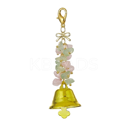 Natural Quartz Crystal & Prehnite Chips & Alloy Bowknot Kcychain HJEW-JM01313-01-1