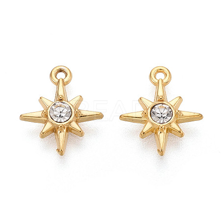 304 Stainless Steel Rhinestone Charms STAS-N110-42G-1
