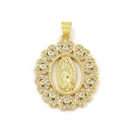 Virgin Mary Theme Rack Plating Brass Micro Pave Cubic Zirconia Pendants KK-G513-41G-1