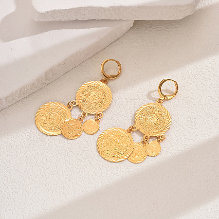 Vintage Brass Coin Tassel Hoop Earrings BH8763-1