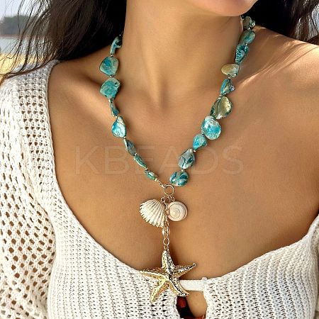 Alloy & Natural Shell Pendant Necklaces FS-WG9F39A-02-1