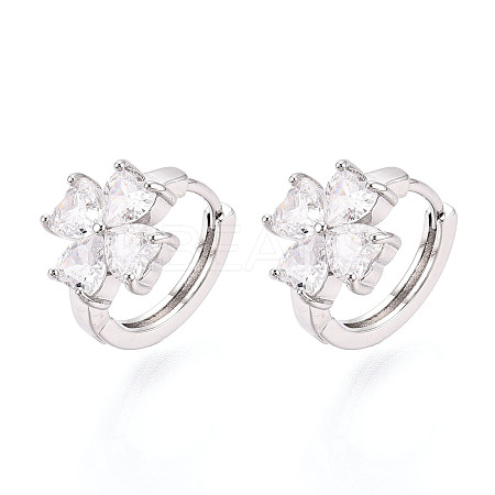 Brass Micro Pave Clear Cubic Zirconia Clover Hoop Earrings EJEW-T048-42P-1