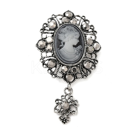 Retro Alloy Rhinestone Oval Brooch LS-JEWB-B022-01AS-01-1