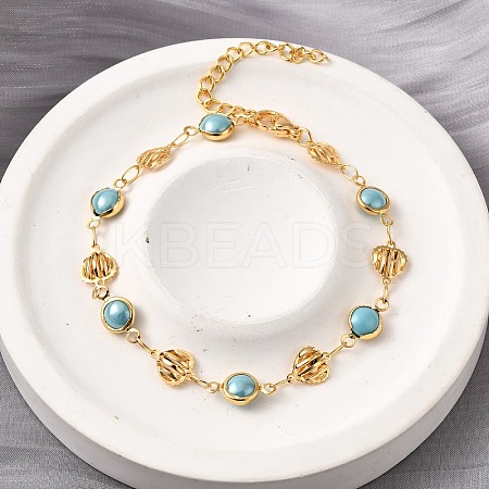 304 Stainless Steel Glass Link Bracelets for Women BJEW-V010-02G-1