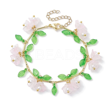 Flower Glass & Acrylic Charm Bracelets BJEW-JB10443-04-1