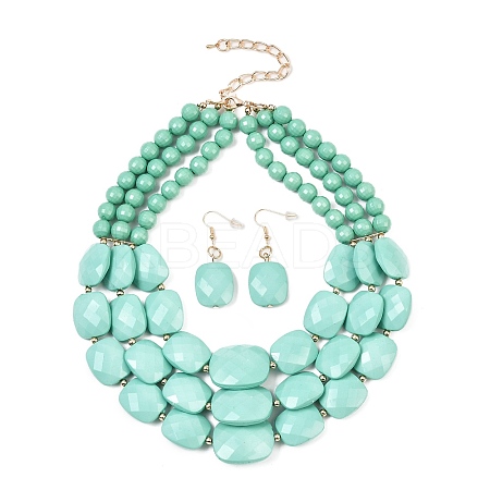 Bohemian Style Acrylic Faceted Rectangle Graduated Beaded 3 Layer Necklaces for Women WGBB337-07-1
