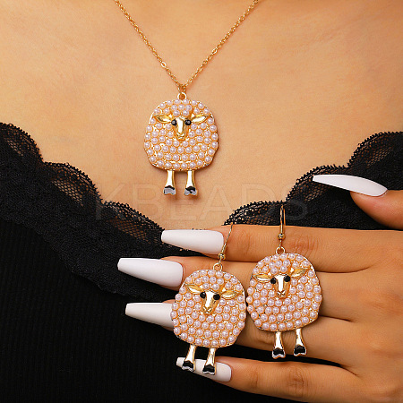 Alloy & Plastic Imitation Pearl & Rhinestone Pendant Necklaces & Dangle Earrings WG338F7-06-1