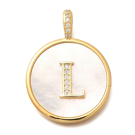 Rack Plating Brass Micro Pave Clear Cubic Zirconia Pendants with Shell KK-M309-42G-L-1