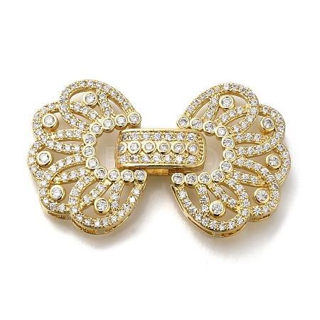Rack Plating Flower Brass Micro Pave Clear Cubic Zirconia Fold Over Clasps KK-H512-06G-1