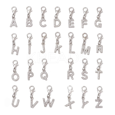 26Pcs 26 Styles Alloy Crystal Rhinestone Pendant Decorations HJEW-JM03172-02-1