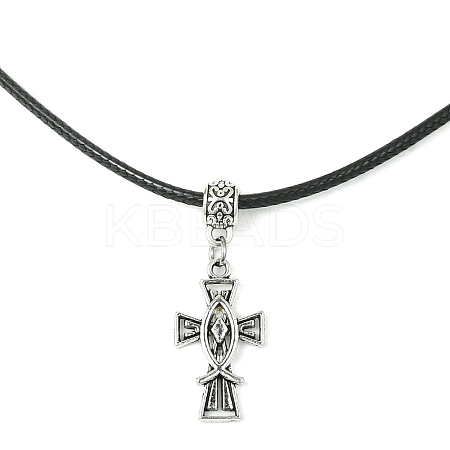 Tibetan Style Alloy Cross Pendant Necklaces NJEW-JN04555-1