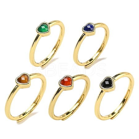 Heart Natural Mixed Stone Adjustable Rings RJEW-Q818-02G-1