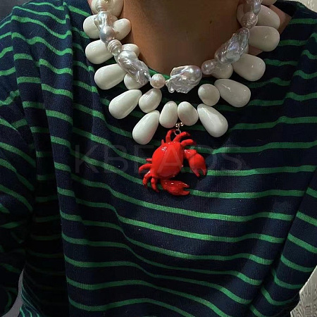Red Crab Pendant Resin Teardrop Beaded Necklaces for Women FS-WG1665D-01-1
