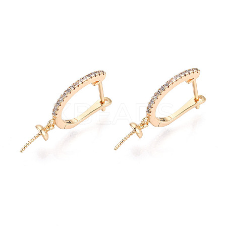 Brass Micro Pave Clear Cubic Zirconia Arch Hoop Earring Findings KK-T076-82G-1