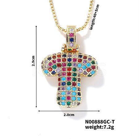 Brass Pave Colorful Cubic Zirconia Letter Pendant Box Chain Necklaces NU0575-20-1