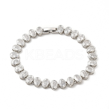 Clear Cubic Zirconia Oval Link Chain Bracelet BJEW-E073-04P-1