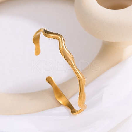 304 Stainless Steel Cuff Bangles for Women BJEW-B147-01G-1