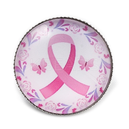 Breast Cancer Awareness Ribbon Glass Brooches LS-JEWB-L019-01F-1