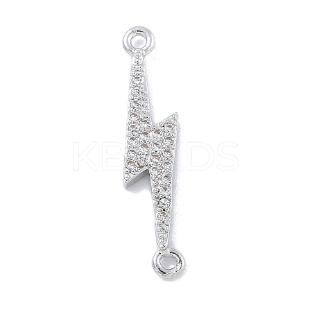 Rack Plating Brass Micro Pave Clear Cubic Zirconia Lightning Bolt Connector Charms KK-A234-067P-1