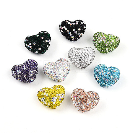 Heart Shaped Polymer Clay Rhinestone Beads PORC-N010-01-1