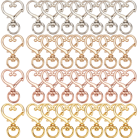 40Pcs 4 Colors Heart Shape Zinc Alloy Swivel Lobster Clasp FIND-SP0002-60-1
