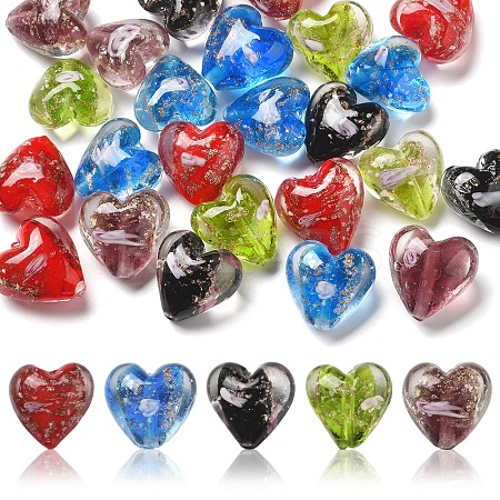 24Pcs 5 Colors Luminous Handmade Gold Sand Lampwork Beads FOIL-FS0001-02-1