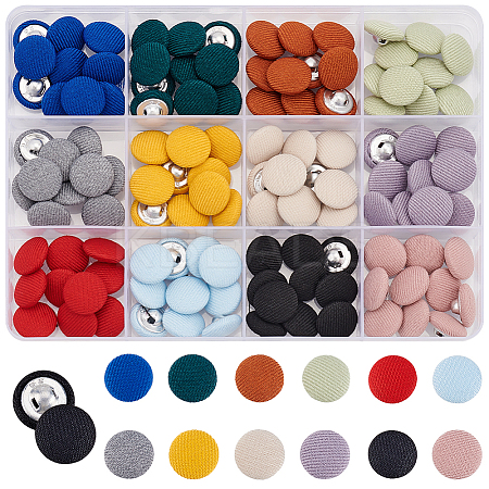 AHADERMAKER 120Pcs 12 Colors Plastic with Cotton Cloth Shank Buttons BUTT-GA0001-09-1