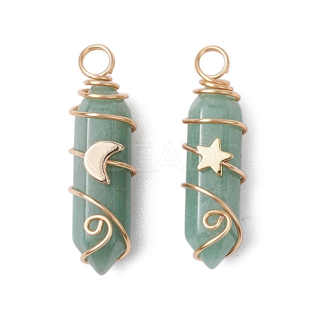 2Pcs 2 Styles Natural Green Aventurine Double Terminated Pointed Pendants PALLOY-JF03122-02-1