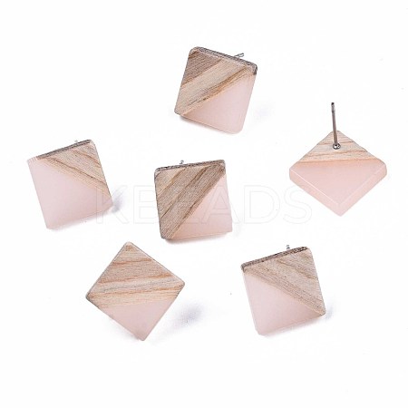 Transparent Resin & Wood Stud Earrings EJEW-N017-005A-A05-1