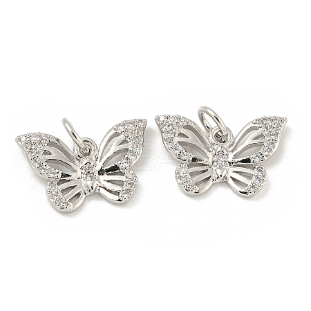 Rack Plating Brass Micro Pave Clear Cubic Zirconia Charms ZIRC-Q024-11P-1