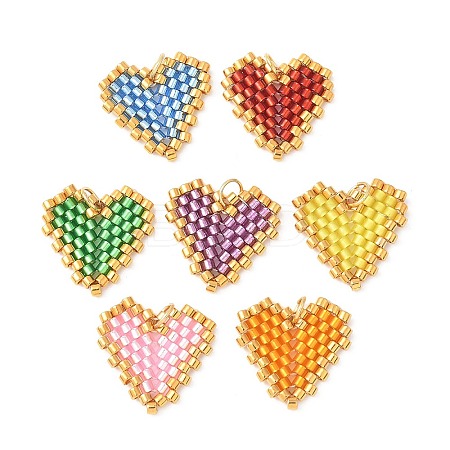 Handmade Glass Seed Beaded Heart Charms PALLOY-MZ00609-1