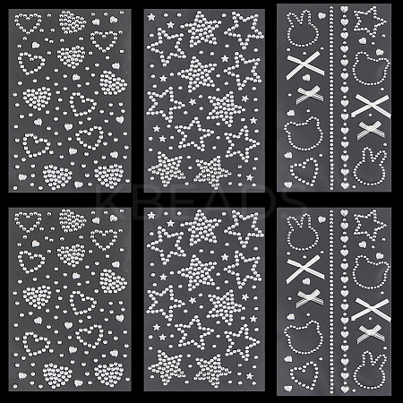 6 Sheets 3 Styles Acrylic Rhinestone Face Body Stickers AJEW-SP0002-68A-1