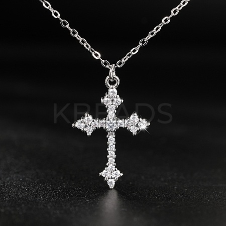 Cubic Zirconia Cross Pendant Necklace LS-ZV5438-2-1