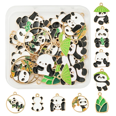 36Pcs 9 Styles Panda Theme Alloy Enamel Pendants ENAM-FS0002-31-1