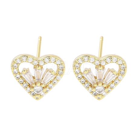 Brass Micro Pave Clear Cubic Zirconia Studs Earring for Women EJEW-S217-A08-1