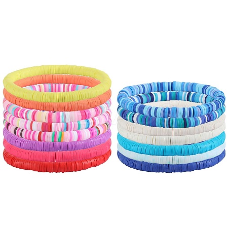 15Pcs Handmade Polymer Clay Beads Stretch Bracelets for Women BJEW-SW001597-1