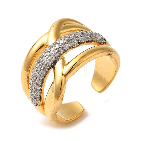 Rack Plating Brass Micro Pave Clear Cubic Zirconia Cuff Rings for Women RJEW-G325-13G-GP-1