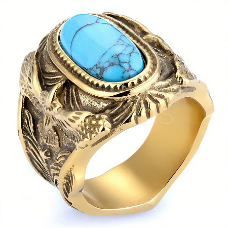 304 Stainless Steel and Synthetic Turquoise Finger Rings for Men FS-WGEFF67-15-1