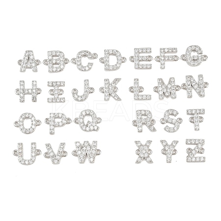 26Pcs 26 Styles Brass Micro Pave Clear Cubic Zirconia Connector Charms KK-C160-02P-1